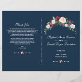 Charm Burgundy Blush Floral Blue Wedding Programme Flyer (Voorkant)