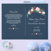 Charm Burgundy Blush Floral Blue Wedding Programme Flyer (Enkel)