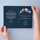 Charm Burgundy Blush Floral Blue Wedding Programme Flyer (Hand)