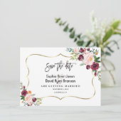Charm Burgundy Blush Floral Gold Save the Date (Staand voorkant)