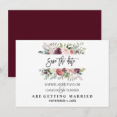 Charm Burgundy Blush Floral Gold Save the Date (Voorkant / Achterkant)
