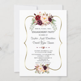 Charm Burgundy Blush Floral Gold Verloving Kaart