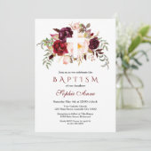 Charm Burgundy Blush Floral White Cross Baptisme Kaart (Staand voorkant)