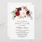 Charm Burgundy Blush Floral White Cross Baptisme Kaart (Voorkant / Achterkant)