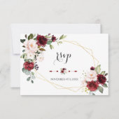 Charm Burgundy Blush Flowers Gold Lijst Wedding RSVP Kaartje (Voorkant)