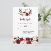 Charm Burgundy Floral Antlers Handschrift RSVP (Staand voorkant)