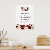 Charm Burgundy Floral Antlers Welkomstbord Poster (Keuken)