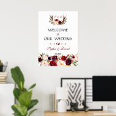 Charm Burgundy Floral Antlers Welkomstbord Poster (Thuiskantoor)