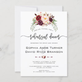 Charm Burgundy Floral Handwriting repesal Dinner Kaart