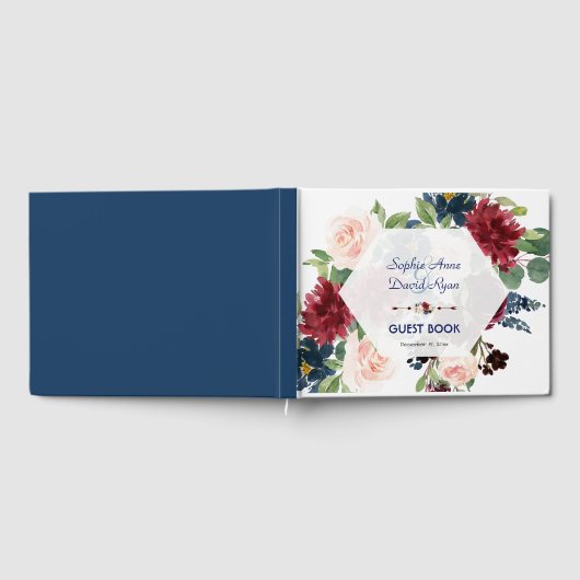 Charm Burgundy Floral Hexagon Lijst Wedding Gastenboek (Volledig)