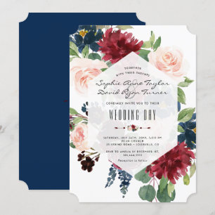 Charm Burgundy Floral Hexagon Lijst Wedding Kaart