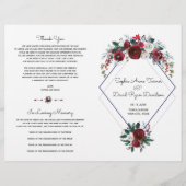 Charm Burgundy Floral Navy Blue Wedding Programme (Voorkant)