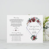 Charm Burgundy Floral Navy Blue Wedding Programme (Staand voorkant)