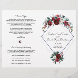 Charm Burgundy Floral Navy Blue Wedding Programme
