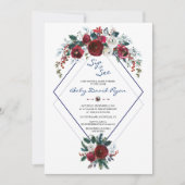 Charm Burgundy Floral Navy Sip & See Baby shower Kaart (Voorkant)