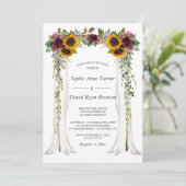 Charm Burgundy Floral Sunflower Canopy Wedding Kaart (Staand voorkant)
