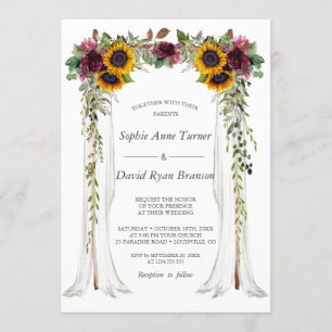 Charm Burgundy Floral Sunflower Canopy Wedding Kaart