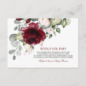 Charm Burgundy Flowers Books for Baby shower Informatiekaartje (Voorkant)