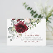 Charm Burgundy Flowers Books for Baby shower Informatiekaartje (Staand voorkant)