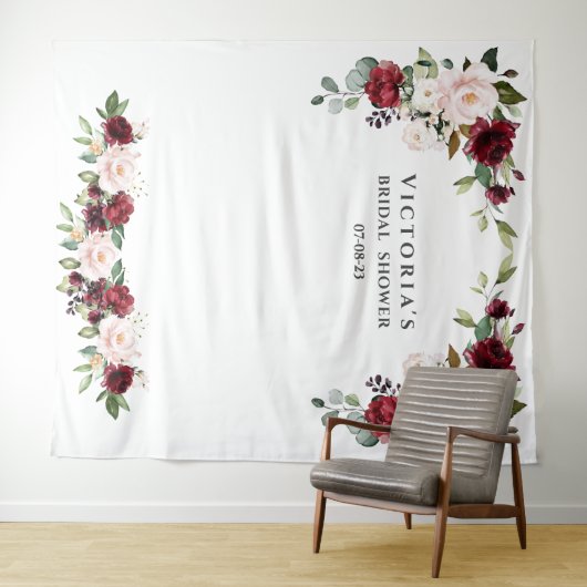 Charm Burgundy Flowers Vrijgezellenfeest Foto Prop Wandkleed (In Situ (horizontaal))