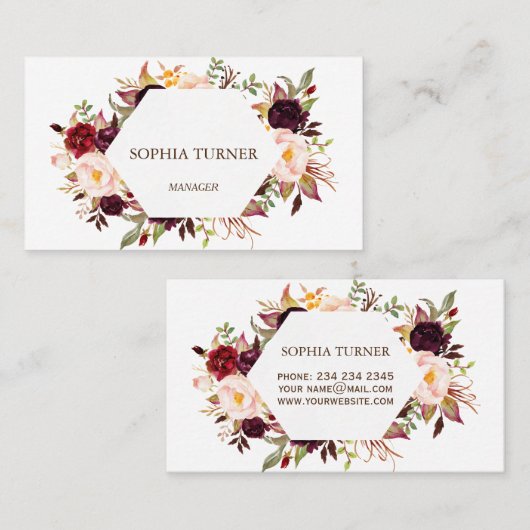 Charm Burgundy Marsala Bloem Geometrisch Visitekaartje (Voorkant / Achterkant)