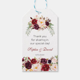 Charm Burgundy Marsala Bloemige Trouwdag Cadeaulabel