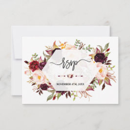 Charm Burgundy Marsala Floral Geometric Wedding RSVP Kaartje
