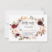 Charm Burgundy Marsala Floral Geometric Wedding RSVP Kaartje (Achterkant)