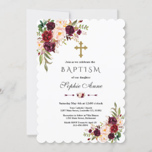 Charm Burgundy Marsala Floral Girl Baptisme Kaart