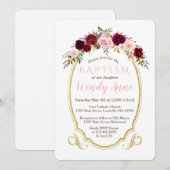 Charm Burgundy Marsala Floral Gold Baptism Invite Kaart (Voorkant / Achterkant)