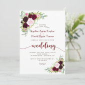 Charm Burgundy Marsala Floral Gold Wedding Kaart (Staand voorkant)