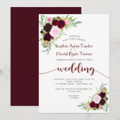 Charm Burgundy Marsala Floral Gold Wedding Kaart (Voorkant / Achterkant)