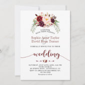 Charm Burgundy Marsala Floral Handwriting Wedding Kaart (Voorkant)