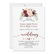 Charm Burgundy Marsala Floral Handwriting Wedding