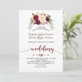 Charm Burgundy Marsala Floral Handwriting Wedding Kaart (Staand voorkant)