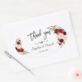 Charm Burgundy Marsala Floral Handwriting Wedding Ovale Sticker (Envelop)