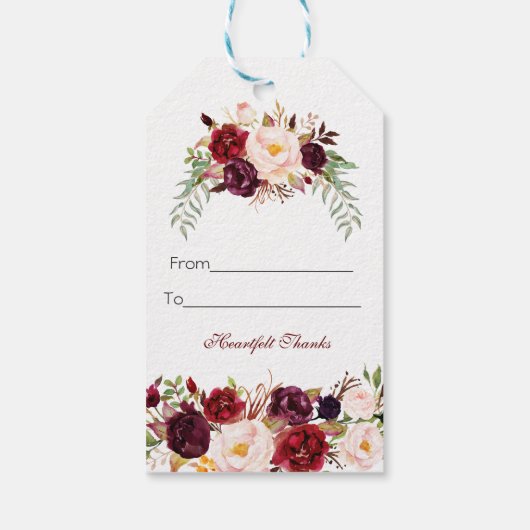 Charm Burgundy Marsala Floral Wedding Cadeaulabel (Achterkant)