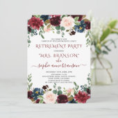 Charm Burgundy Navy Blauw Bloemig Pensioenfeest Kaart (Staand voorkant)