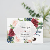 Charm Burgundy Navy Blauwe Bloem Hexagonaal Frame Bedankkaart (Staand voorkant)