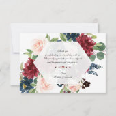 Charm Burgundy Navy Blauwe Bloem Hexagonaal Frame Bedankkaart (Achterkant)