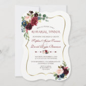 Charm Burgundy Navy Blue Floral Rehearsal Dinner Kaart (Voorkant)