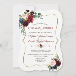 Charm Burgundy Navy Blue Floral Rehearsal Dinner Kaart