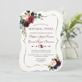 Charm Burgundy Navy Blue Floral Rehearsal Dinner Kaart (Staand voorkant)