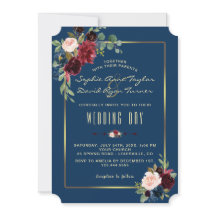 Charm Burgundy Navy Floral Golden Lijst Wedding