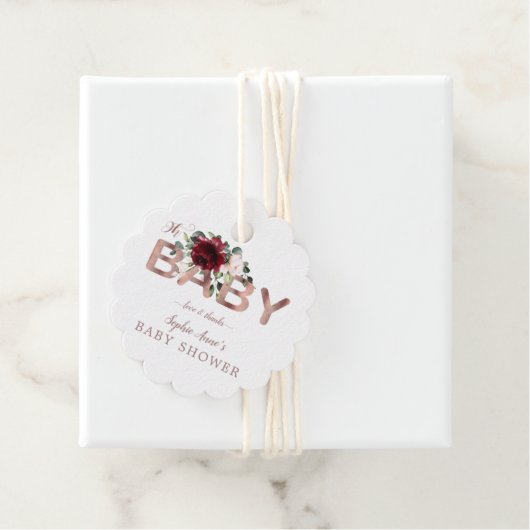 Charm Burgundy Pink Floral Gold Girl Baby shower Bedankjes Labels (In situ)