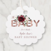 Charm Burgundy Pink Floral Gold Girl Baby shower Bedankjes Labels (Achterkant)