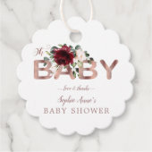 Charm Burgundy Pink Floral Gold Girl Baby shower Bedankjes Labels (Voorkant)