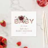 Charm Burgundy Pink Floral Gold Girl Baby shower Servet (Insitu)