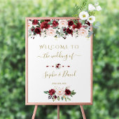 Charm Burgundy Pink Floral Welcome Weduwenbord Poster