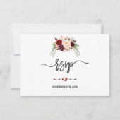 Charm Burgundy Red Marsala Floral Handwriting RSVP (Voorkant)